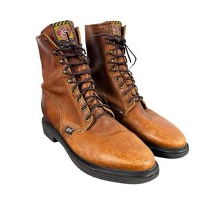 Workboot Men's Size 12 D Brown Leather by Justin 0762 Western Made in USA